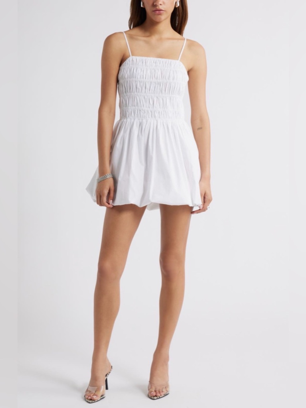 Open Edit White Shirred Mini Dress NWT Size Medium